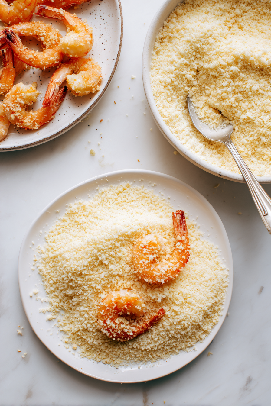 Roll each shrimp in breadcrumbs. We want them well-coated for a crispy fry.