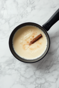 Returning the tempered egg and milk mixture to the saucepan, stirring constantly to combine and continue cooking the Cuban Natilla custard.