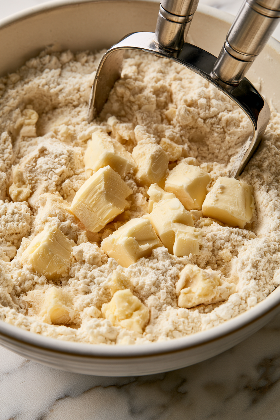 Cut in butter until the mixture resembles coarse crumbs