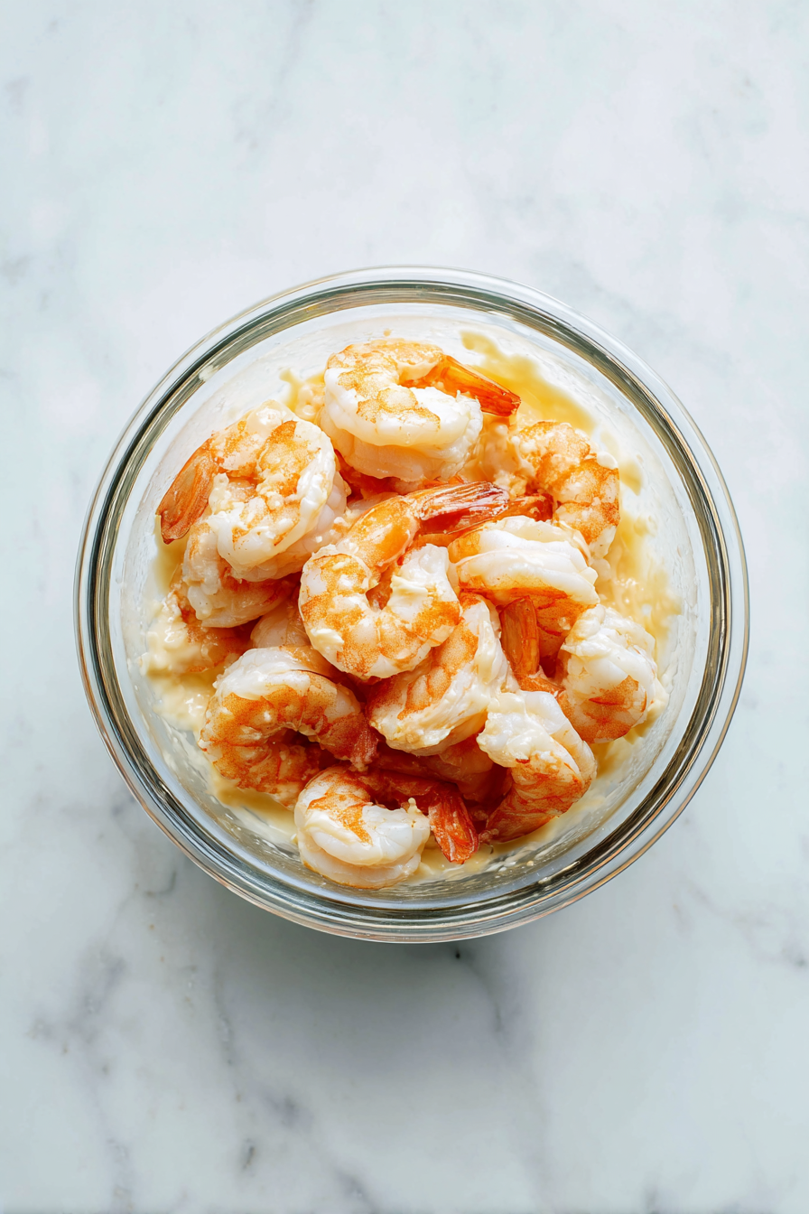 Dunk each shrimp in the batter. Cover them completely.