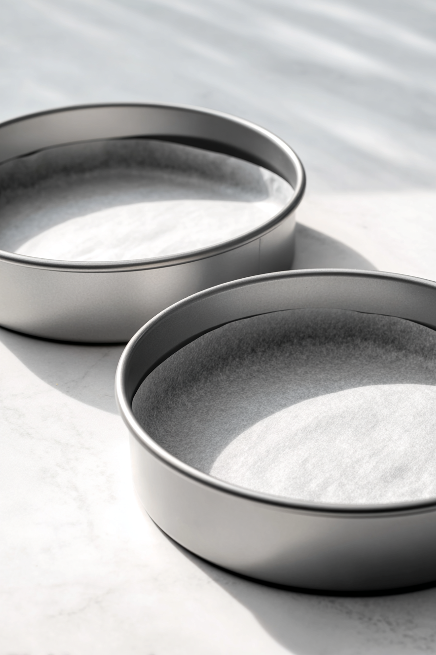Grease and flour two 9-inch round cake pans.