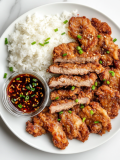 Hawaii-Style Meat Jun Recipe Served with Rice and Dipping Sauce