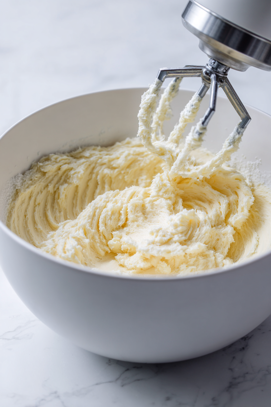 In a large mixing bowl, cream together 1 cup of softened unsalted butter