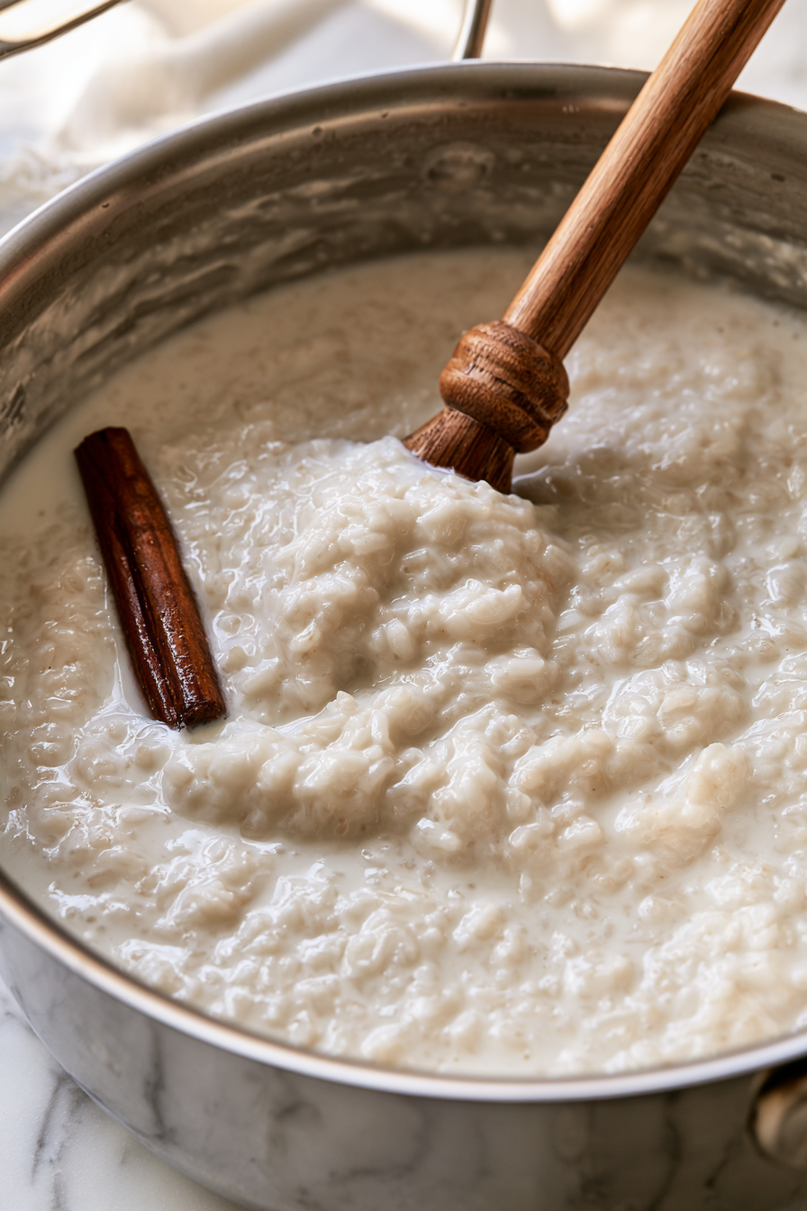 In a large pot, combine the milk and cinnamon stick. Bring to a boil over medium heat, then add the rice