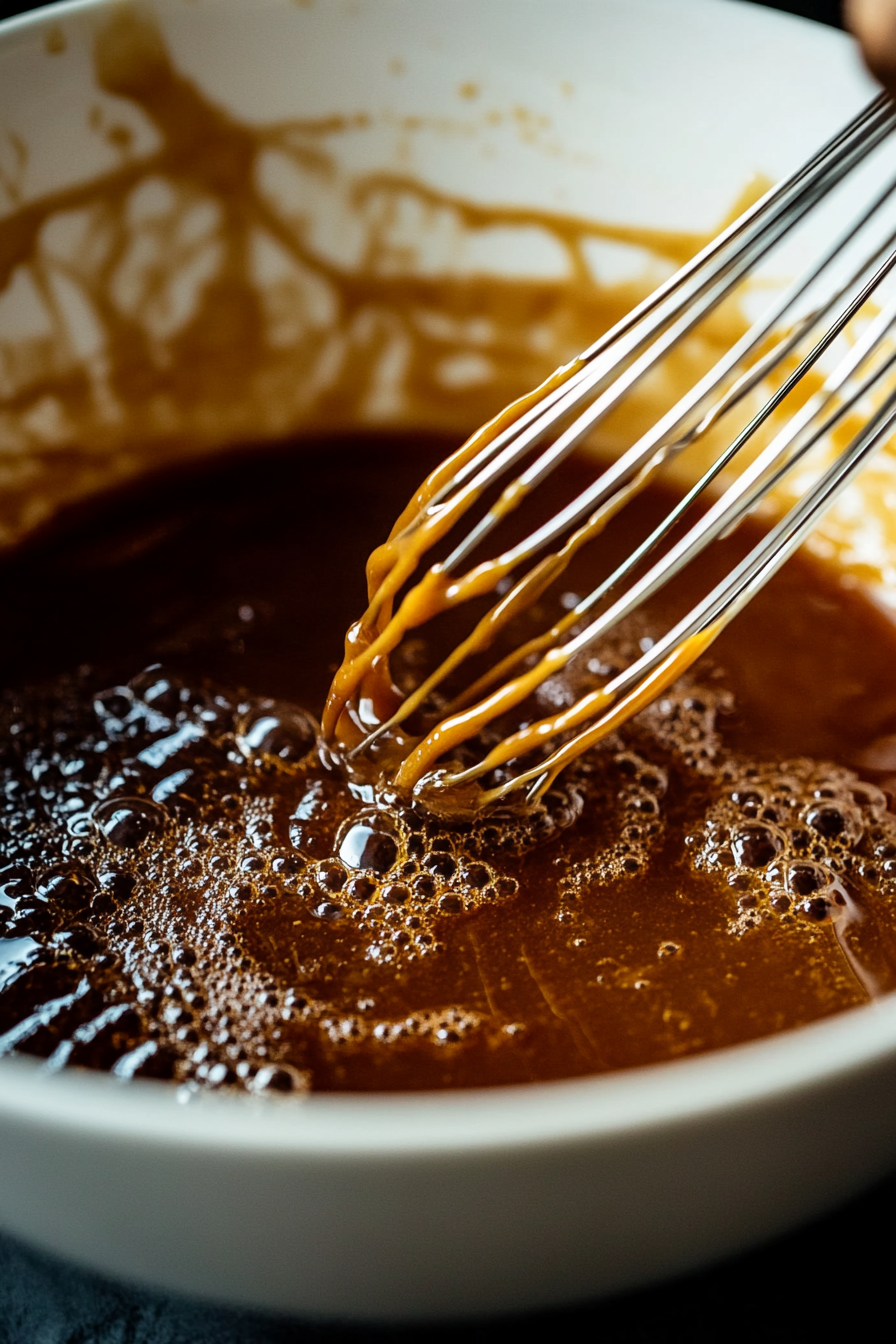 In another bowl, whisk melted butter, brown sugar, molasses, eggs, and buttermilk until combined