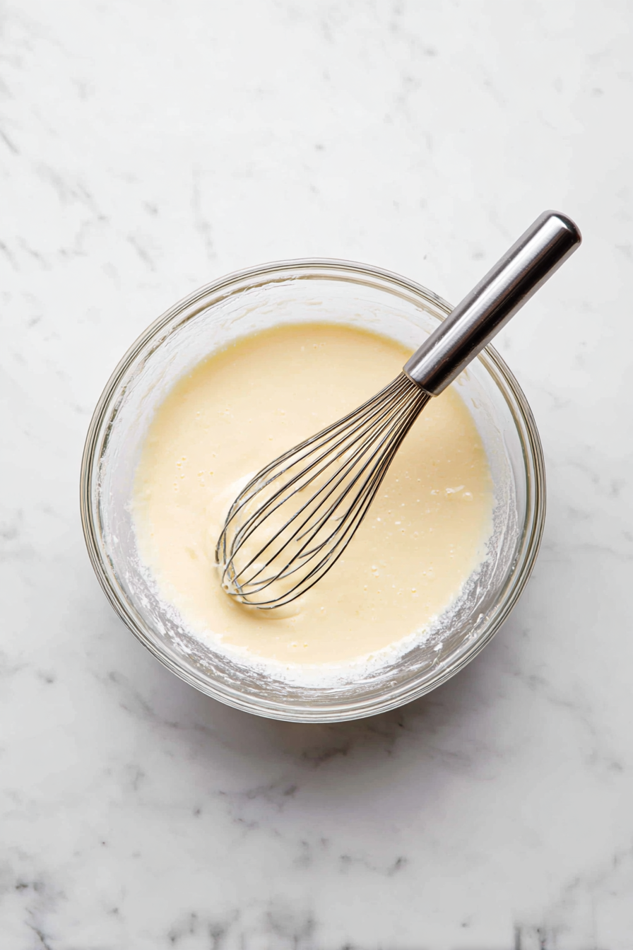 Mix water, cornstarch, and eggs in a large bowl. This smooths the batter and coats the shrimp well.