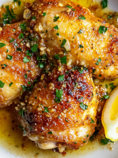 A beautifully plated Garlic Parmesan Chicken garnished with fresh herbs and Parmesan cheese, showcasing the deliciously crispy and savory dish.