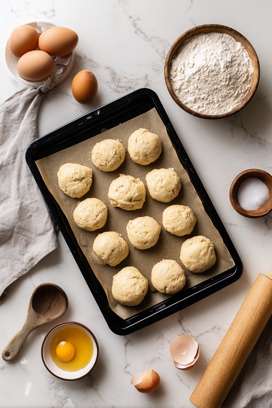 Scoop the Dough: Using a large cookie scoop, portion out 10 equally sized cookie dough balls onto the prepared baking sheet.