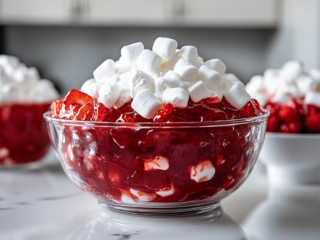 Serving Strawberry Jello Salad into Bowls