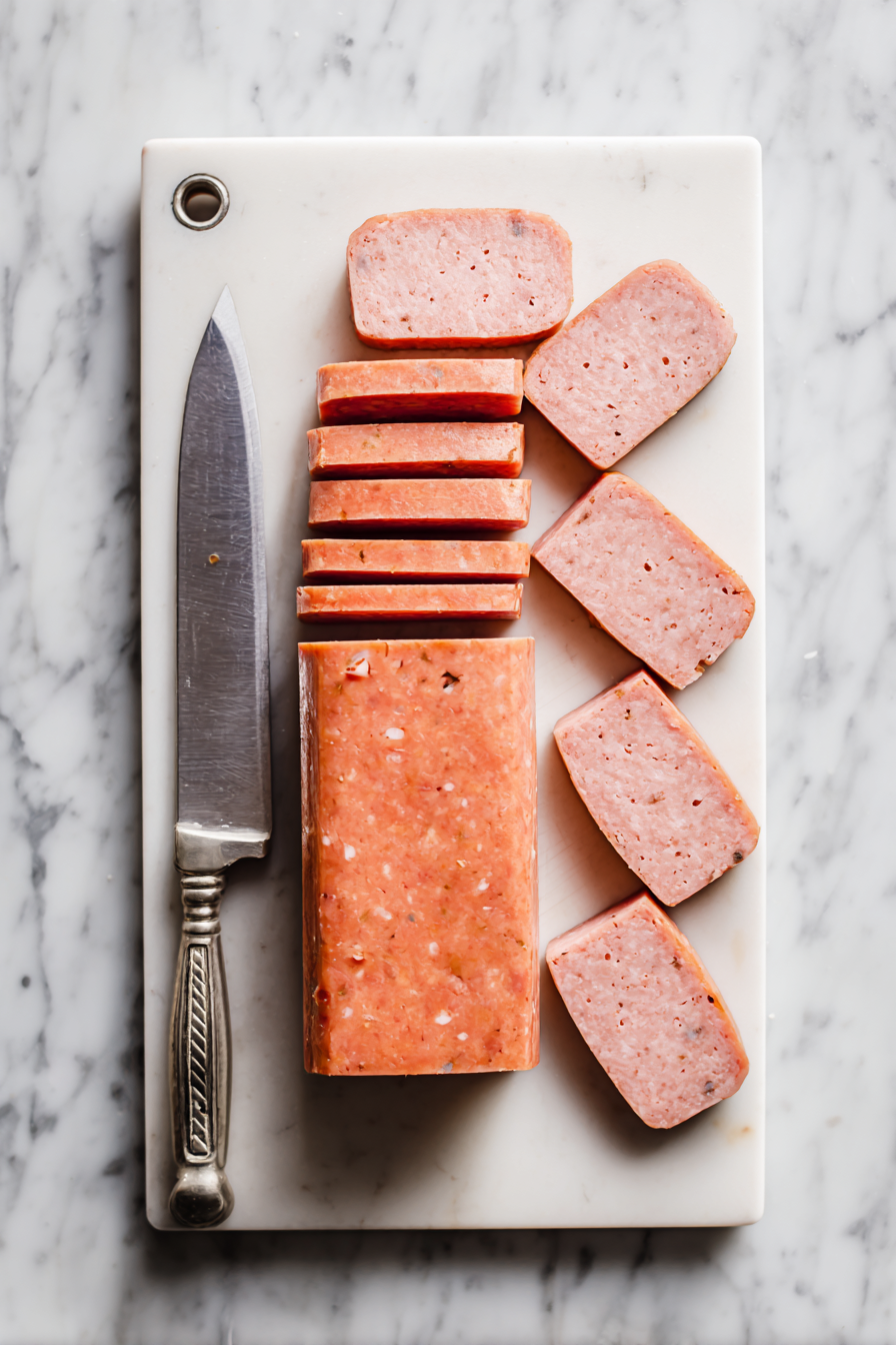 Slice the Spam into 8 even slices.