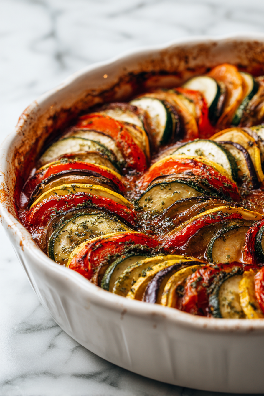 Sprinkle dried thyme, dried oregano, salt, and freshly cracked black pepper evenly over the vegetables