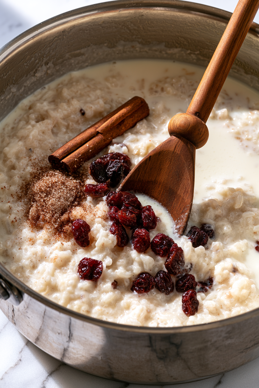 Stir in the sugar and raisins
