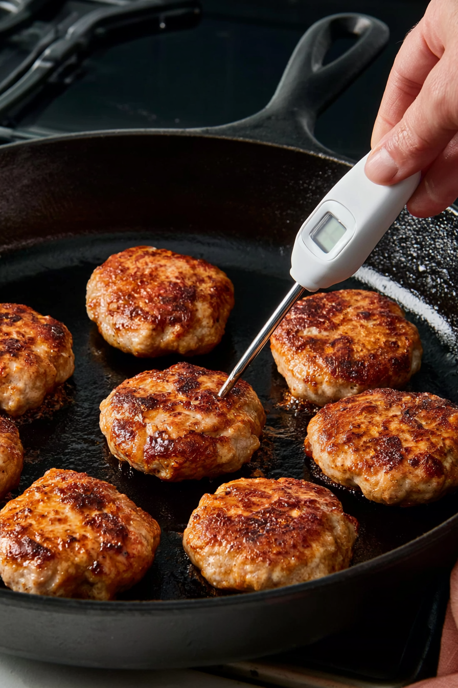 Use thermometer to ensure patties reach at least 165°F (74°C) in the center