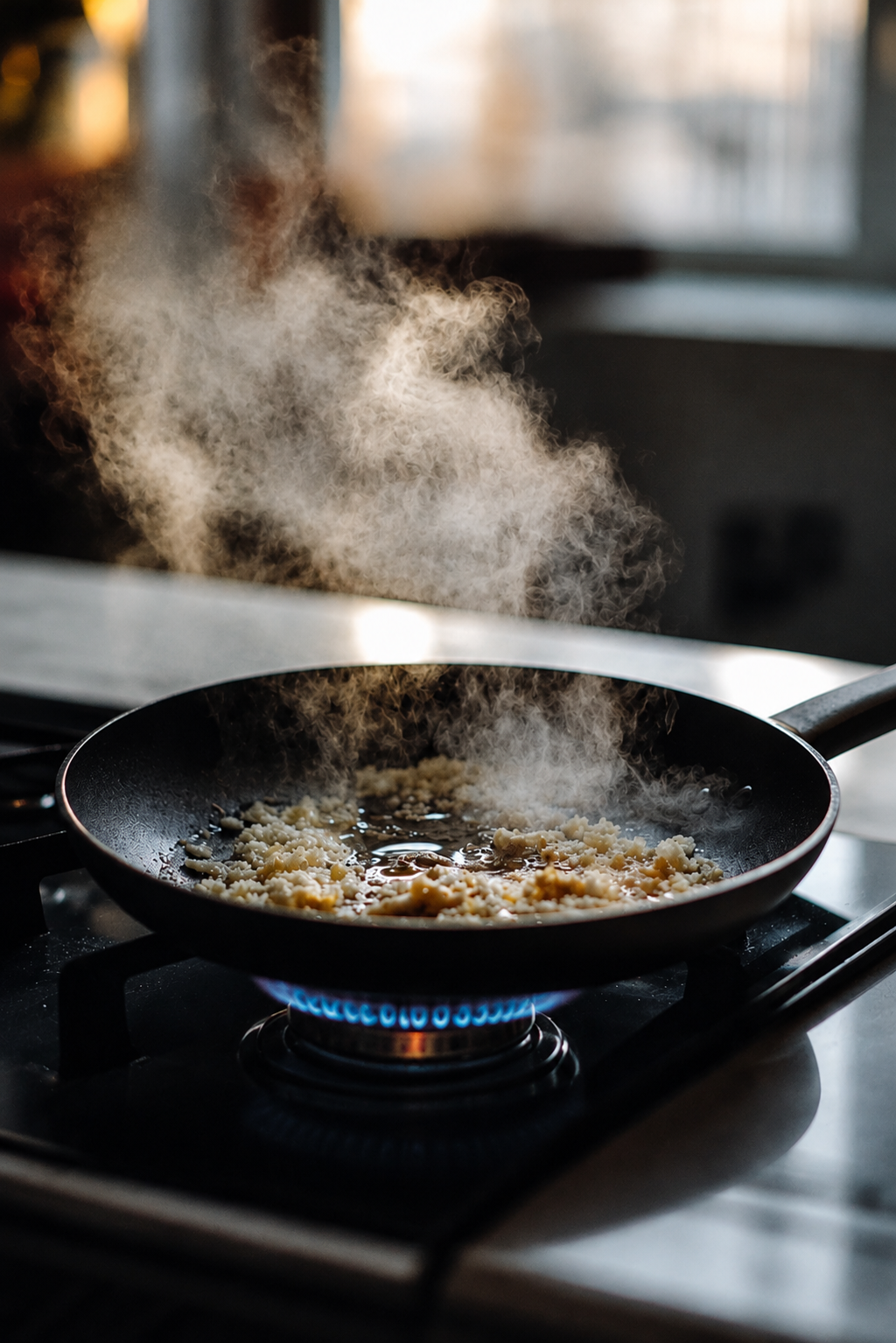 Warm a skillet over medium heat and brush or drizzle a little oil to prepare for toasting