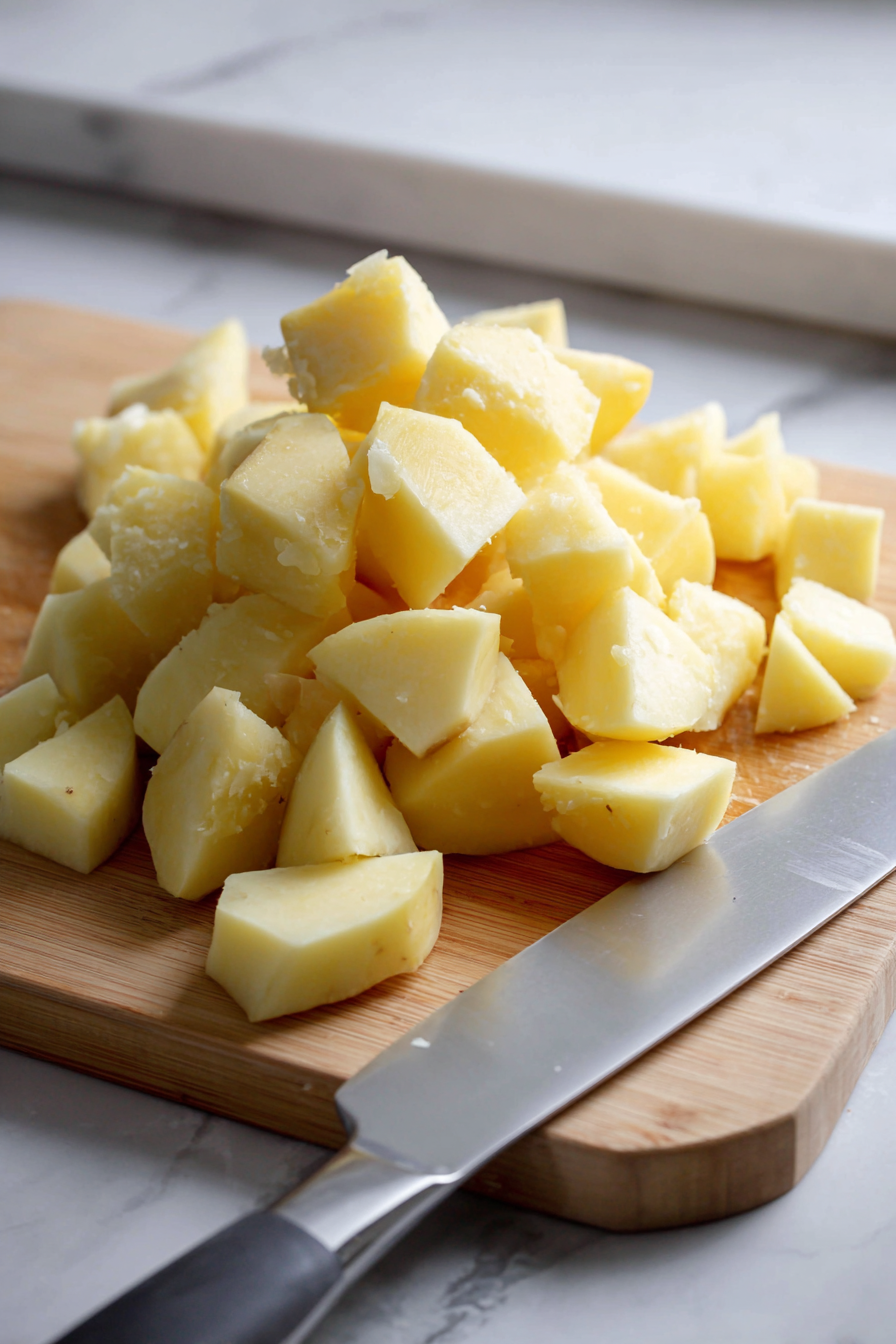 Wash, peel, and cube the potatoes