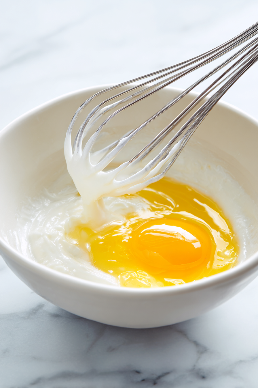 Whisk cream and egg yolks together until smooth.