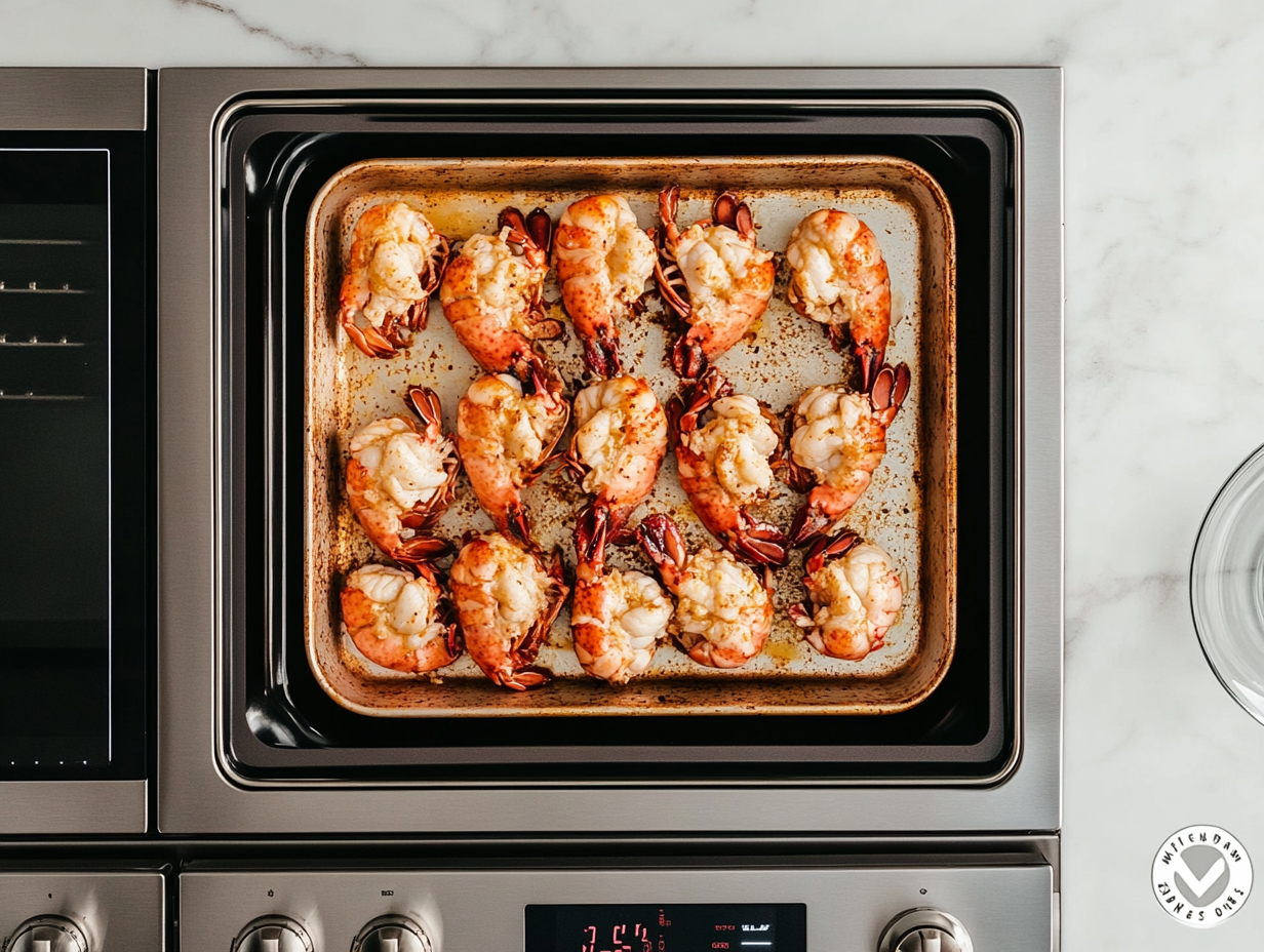 This image shows a beautifully lobster thermidor, with the lobster shell stuffed with rich, creamy meat and topped with a golden-brown Parmesan cheese crust, ready to serve.