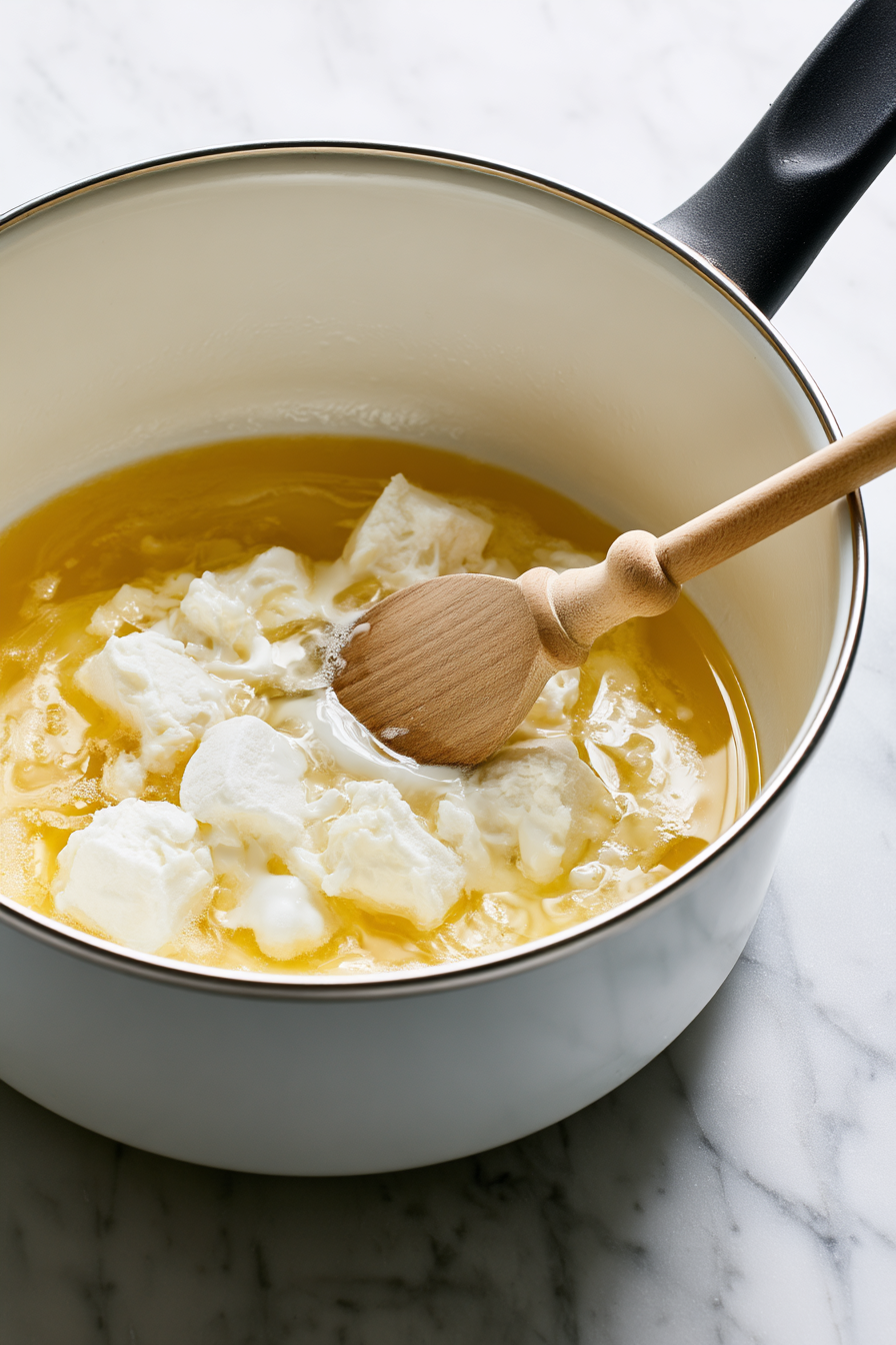Add 10 oz of marshmallows, stirring until completely melted (or microwave in 30-second intervals, stirring until smooth).