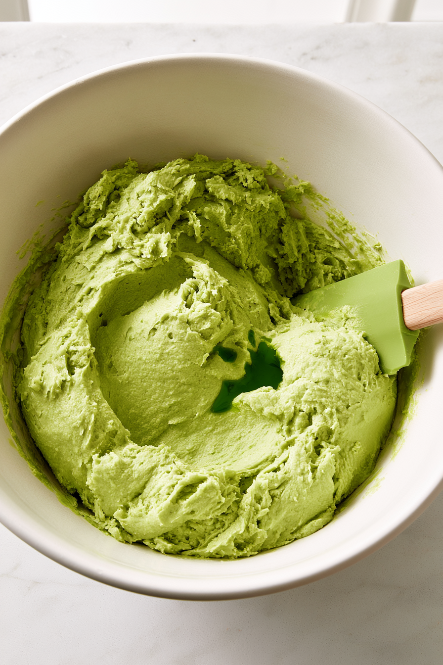 Add a few drops of green food coloring, mixing until you reach your desired shade of green