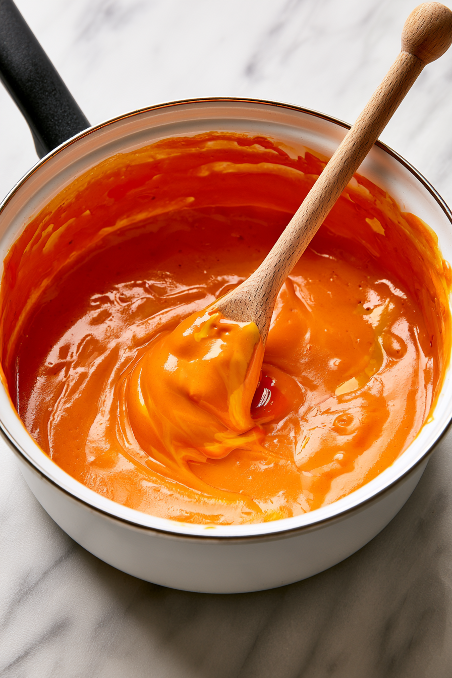 Add red and yellow food coloring to the melted marshmallow mixture, using about 10 drops of red and 40 drops of yellow for a bright orange color