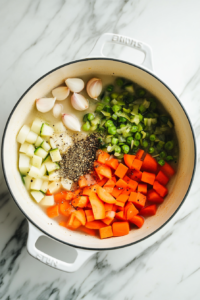 Adding Garlic and Spices to Vegetable Soup Recipe