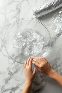 Adding ice water to form Apple Cider Cream Pie dough