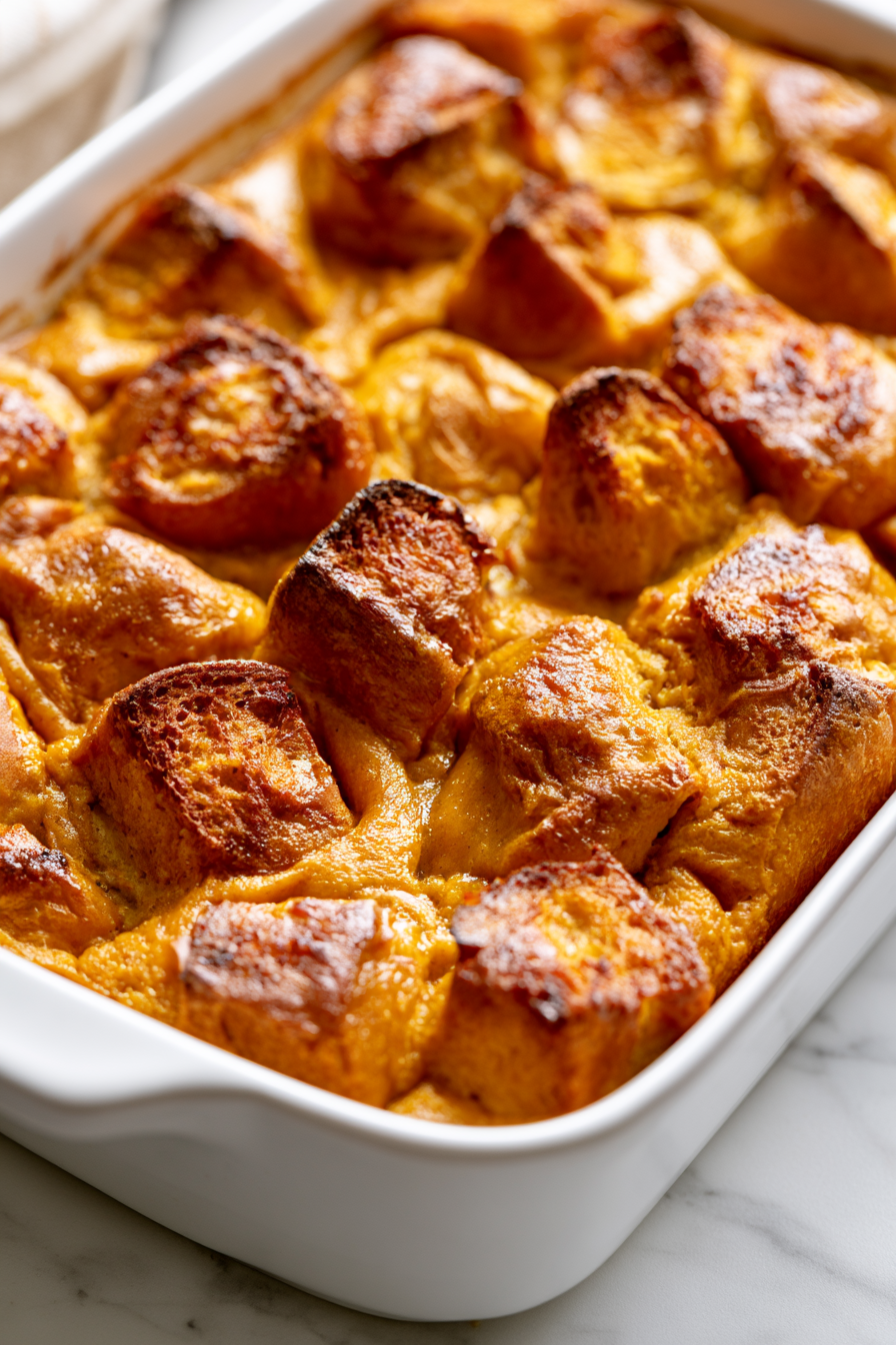 Bake for 45–50 minutes or until the pudding is set and golden on