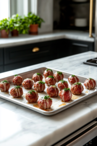 Baking the Wrapped Meatballs in the Oven for Mummy Meatballs