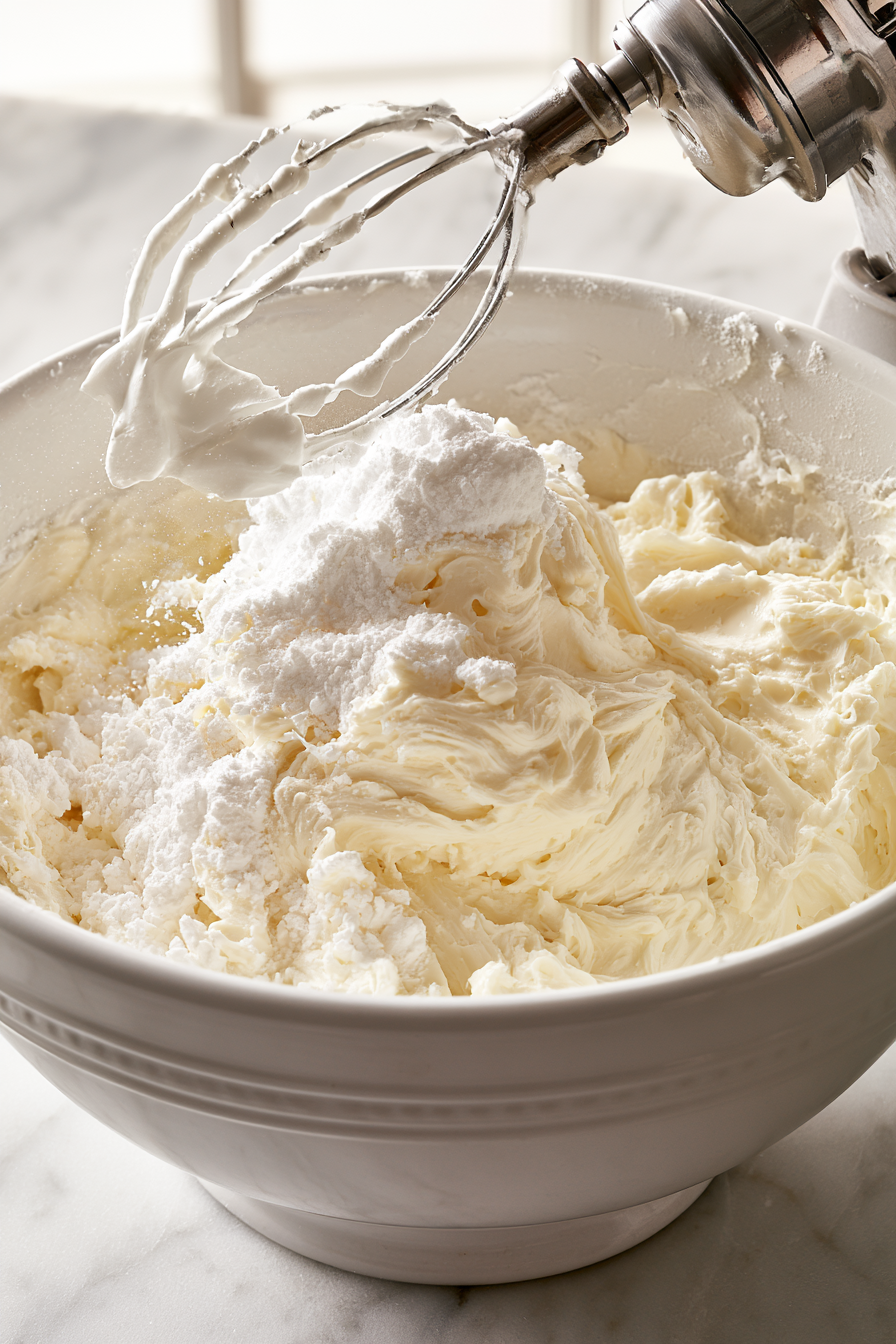 Blend softened cream cheese with a mixer until smooth, then add softened butter and mix until combined