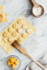 Butternut Squash Ravioli Being Assembled with Fresh Dough