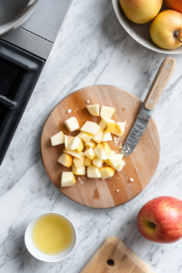 Chopping apples into cubes