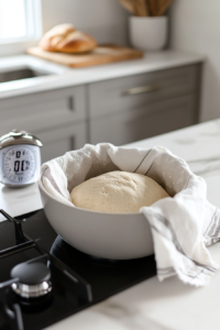 Cinnamon-apple babka dough doubling in size during first rise