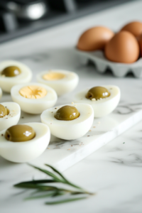 Creating Olive Slots in Egg Whites for Halloween Deviled Egg Eyeballs Recipe