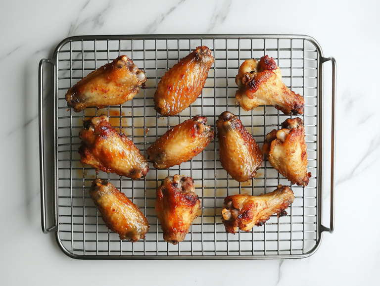 Crispy baked chicken wings ready to serve after cooling