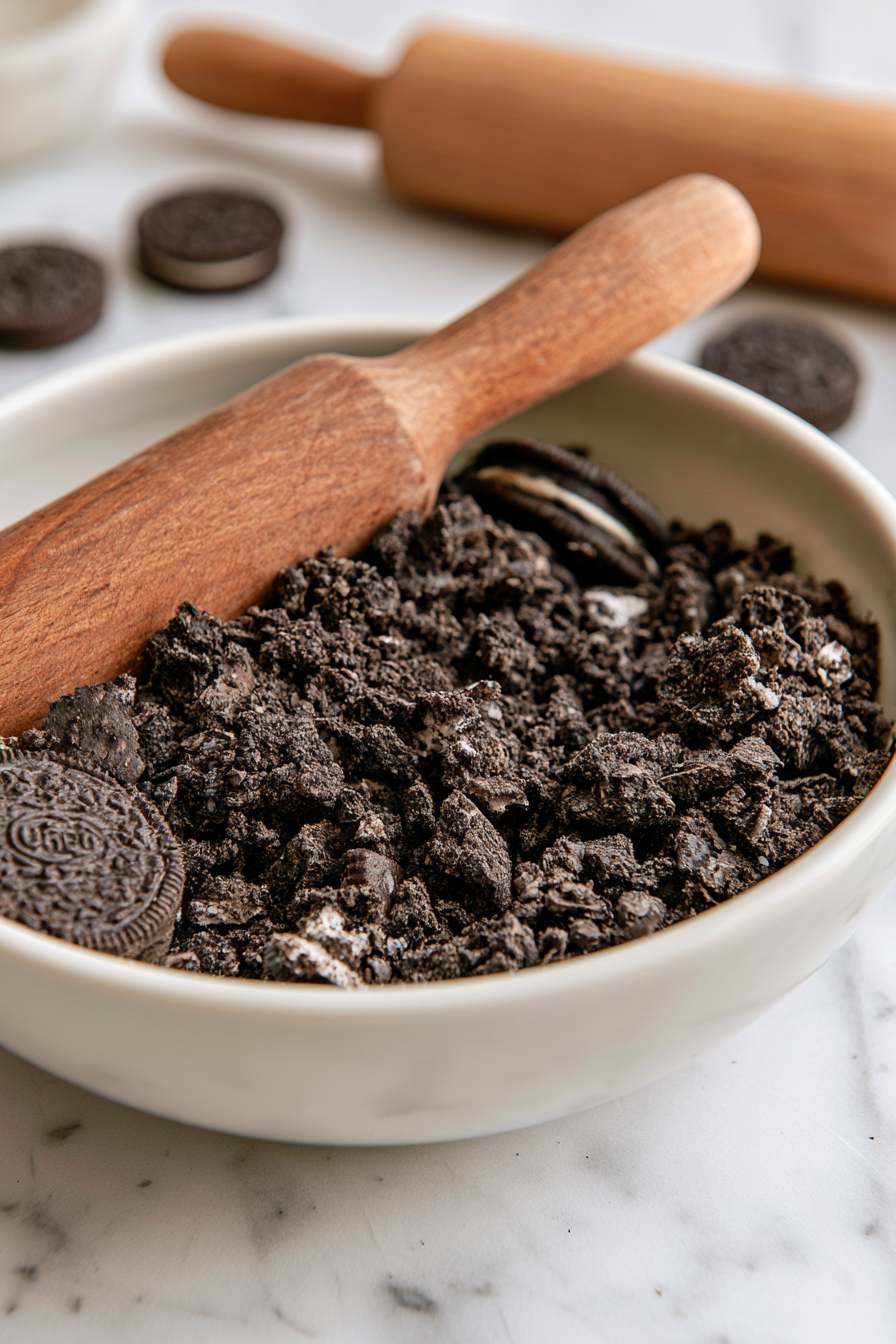 Crush the Oreos using a rolling pin