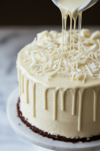 Drizzling White Chocolate Spiral on Chocolate Spider Web Cake