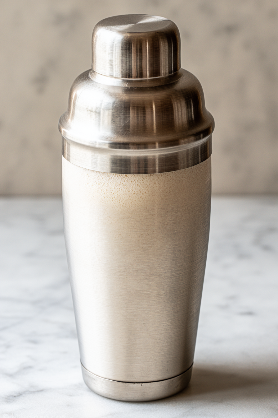 .Dry shake (without ice) until it becomes a bit frothy