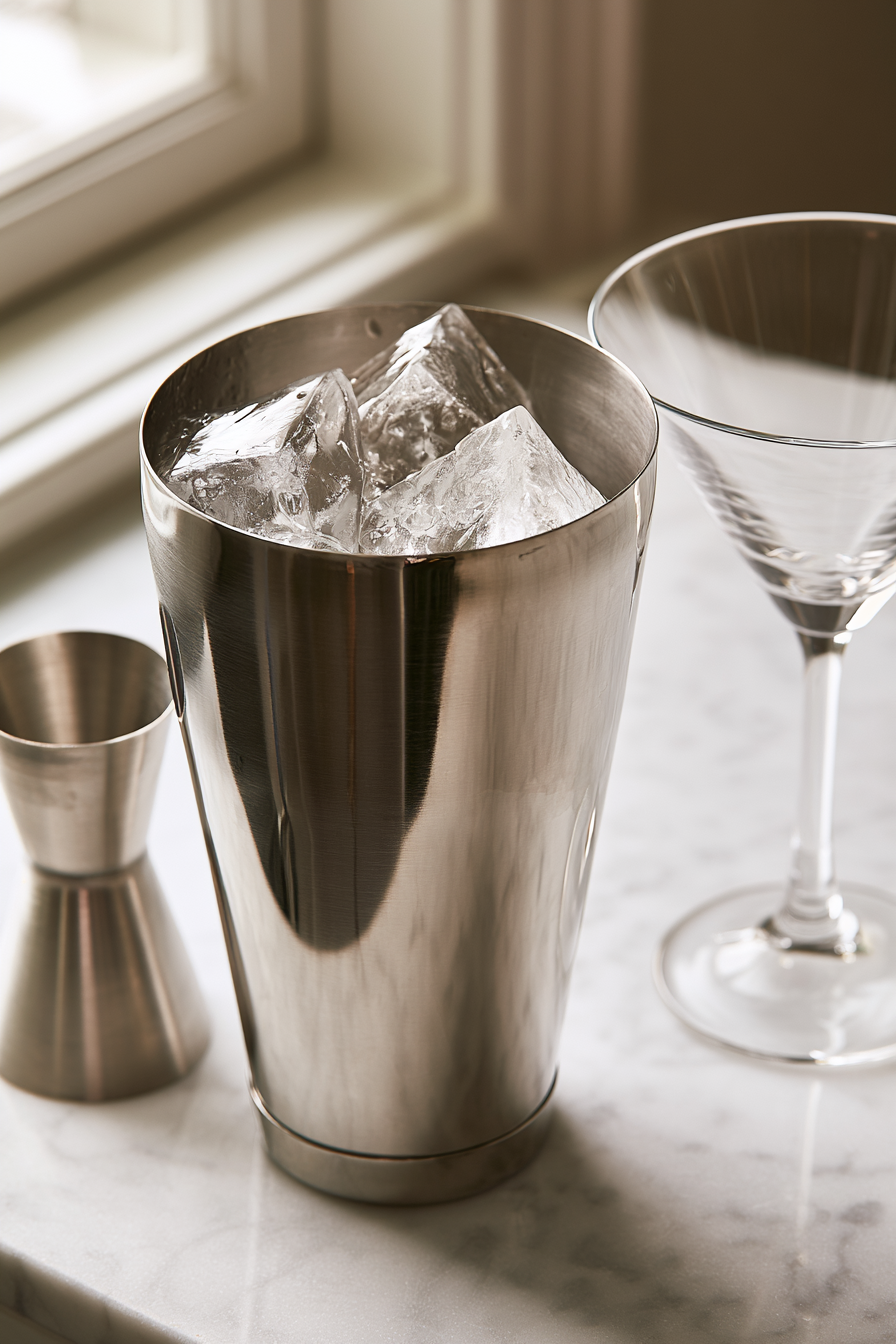 Fill a cocktail shaker with ice