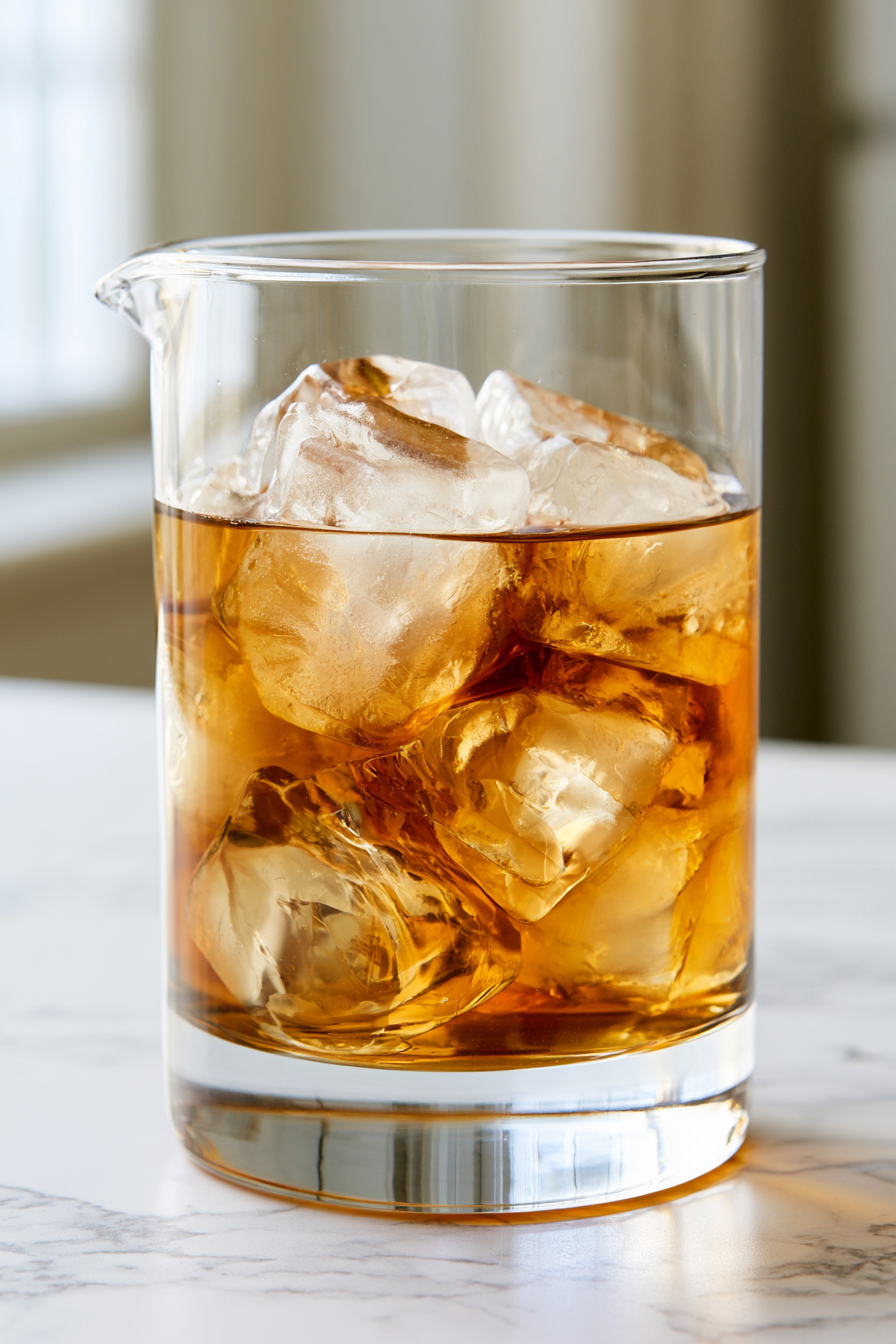 Fill the glass with ice and stir until the mixture is chilled, but don’t let it get too watery