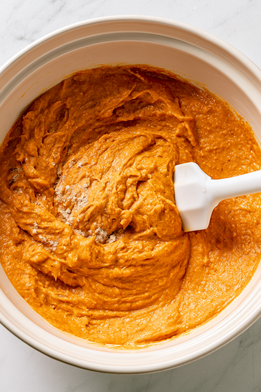 Fold the dry ingredients into the wet ingredients until no dry flour remains