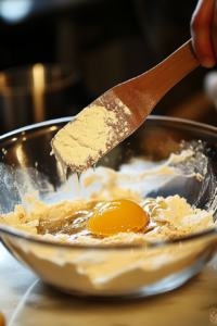 Folding dry ingredients into wet mixture