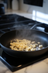 Garlic Sautéing in Olive Oil for Chickpea Stir-Fry Sauce