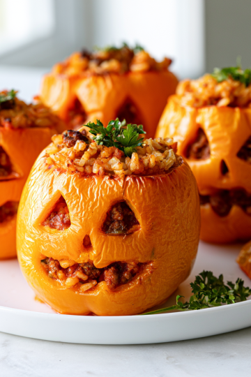 Halloween Stuffed Bell Pepper Jack-O'-Lanterns Recipe