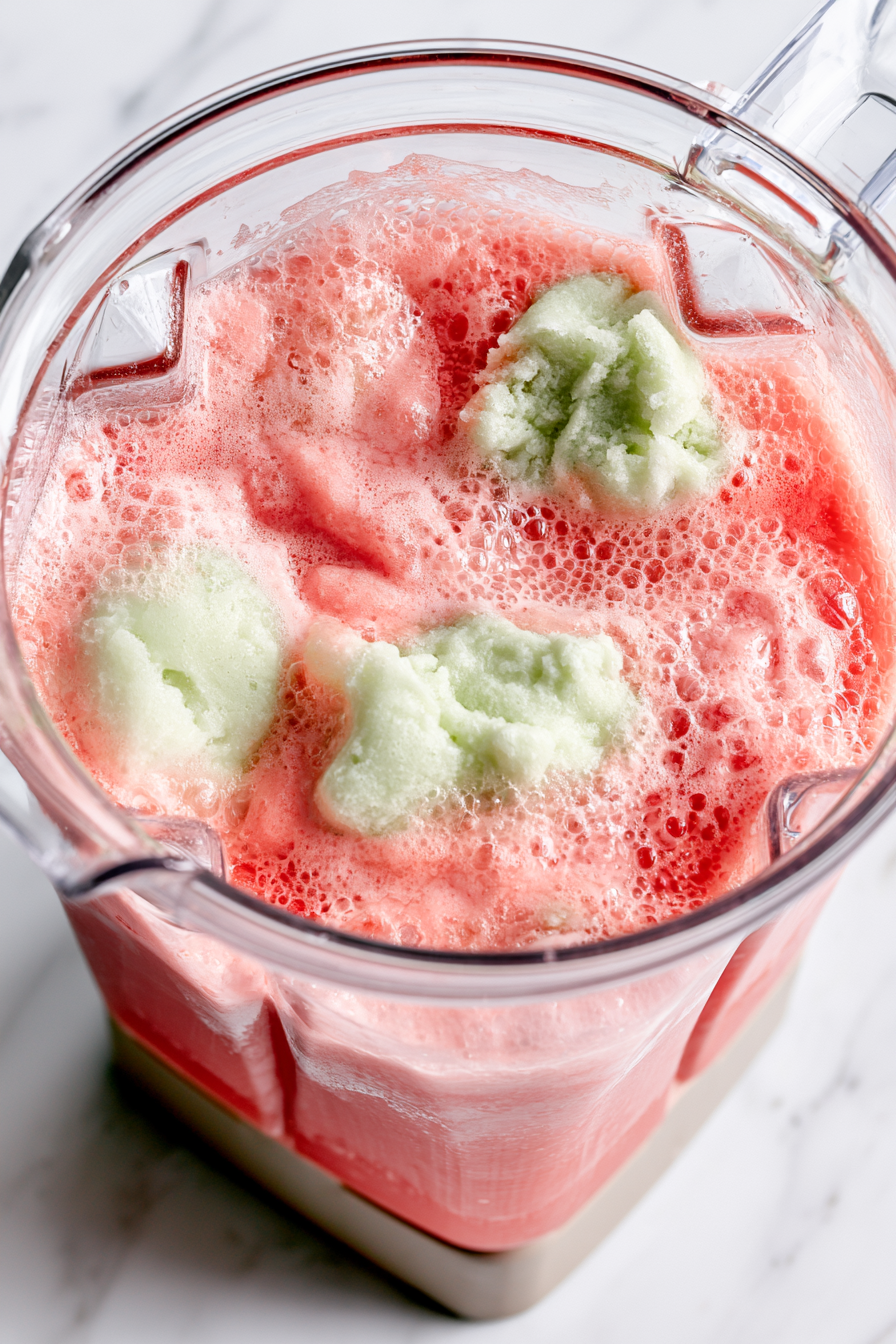 In a blender, add lime sherbet, pink grapefruit juice, and club soda