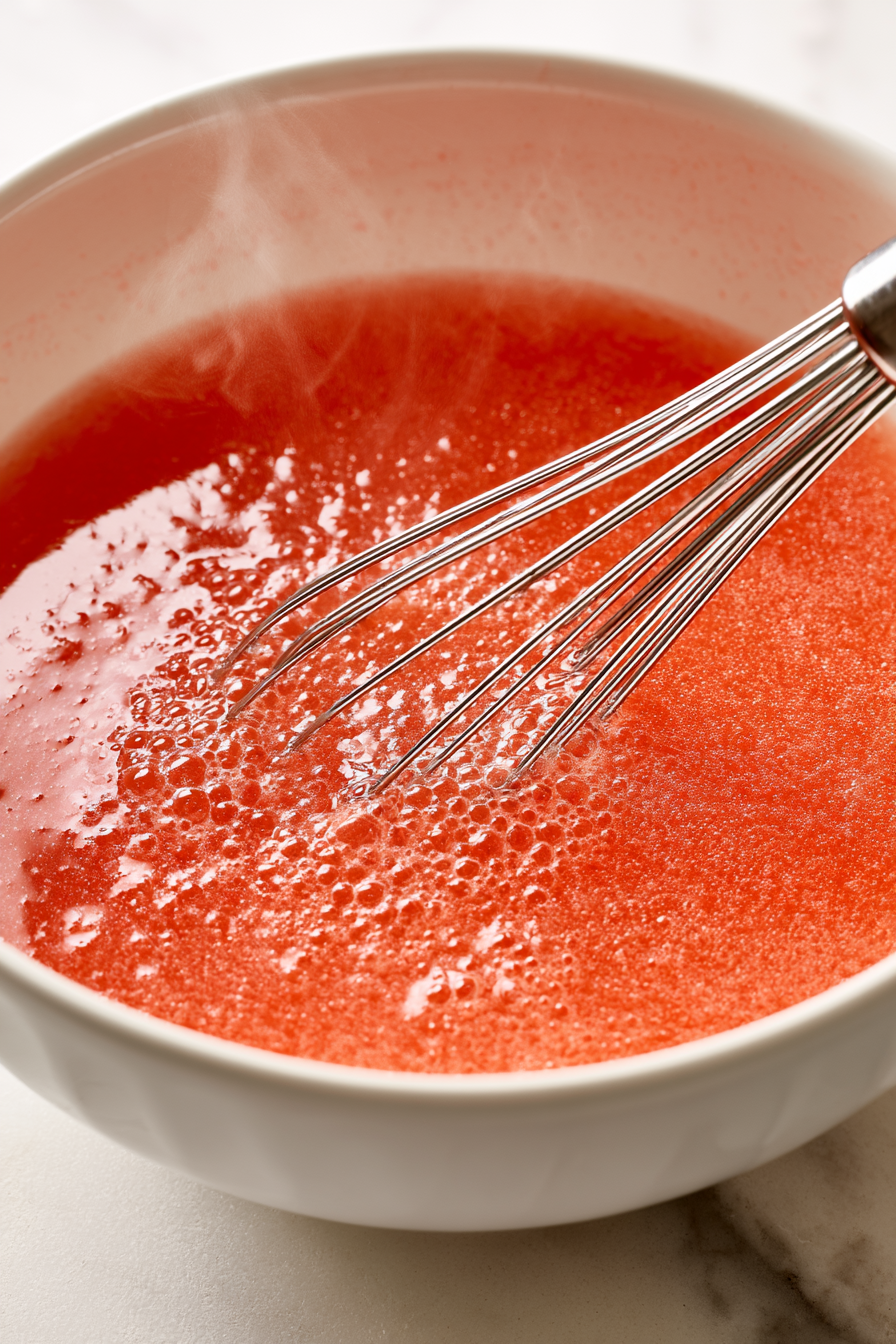 In a large bowl, dissolve the flavored gelatin in 2 ½ cups of boiling water, stirring for about 3 minutes