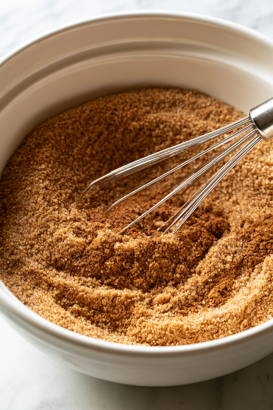 In a large bowl, whisk together the brown sugar, granulated sugar, cinnamon, nutmeg, ginger, cloves, and salt