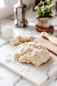 Kneading the pumpkin ravioli dough by hand for smooth texture