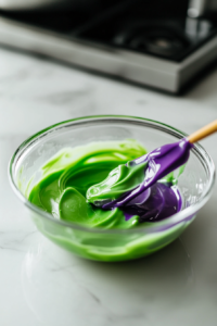 Melting Green and Purple Candy Melts for Donut Coating