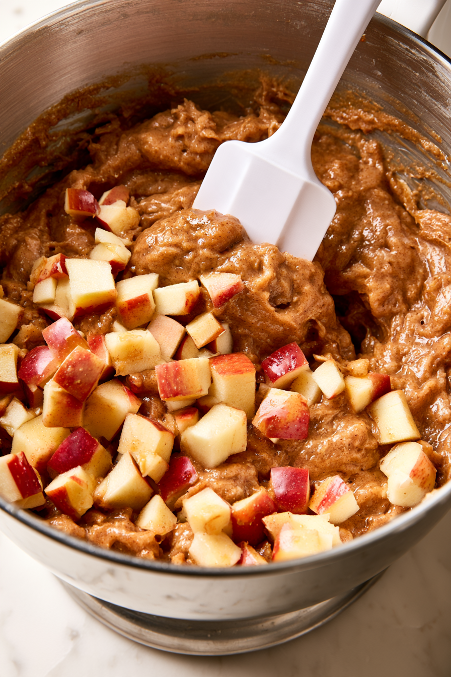 Mix in rum, then gradually add the flour mixture until just combined. Fold in the chopped apples