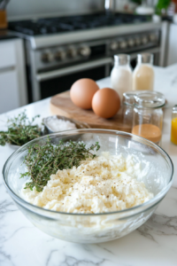 Mixing ricotta filling for French onion stuffed shells